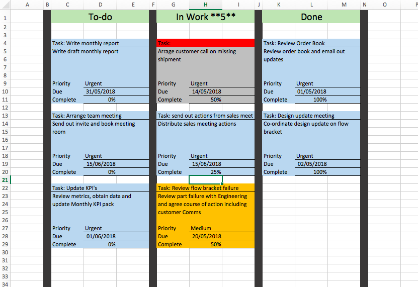 How to create a Kanban board Template in Microsoft Excel