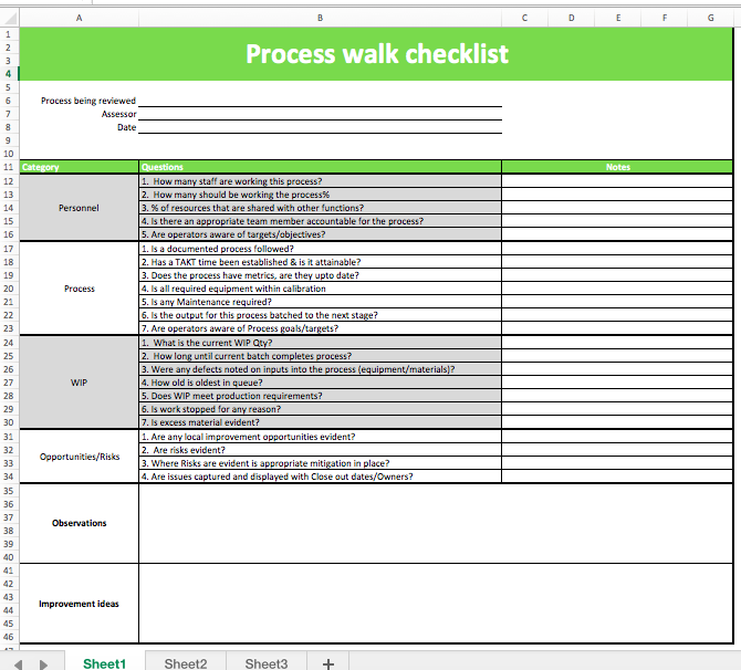 How to create a Gemba Walk Checklist in Excel