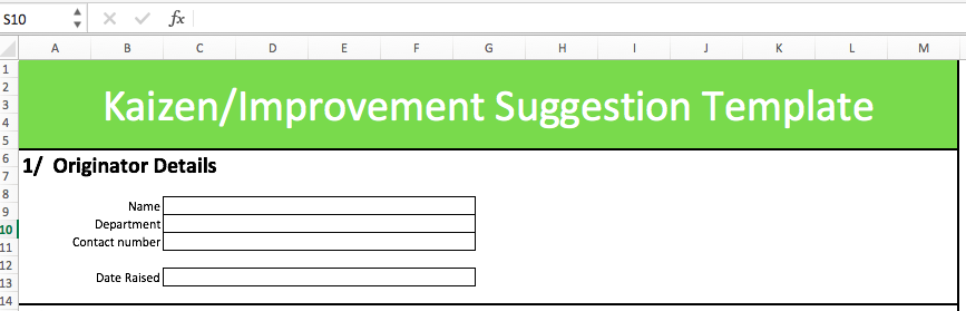 Awesome Kaizen idea sheet in Excel – SanzuBusinessTraining.com