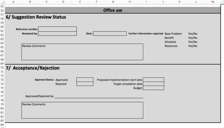 Awesome Kaizen idea sheet in Excel – SanzuBusinessTraining.com