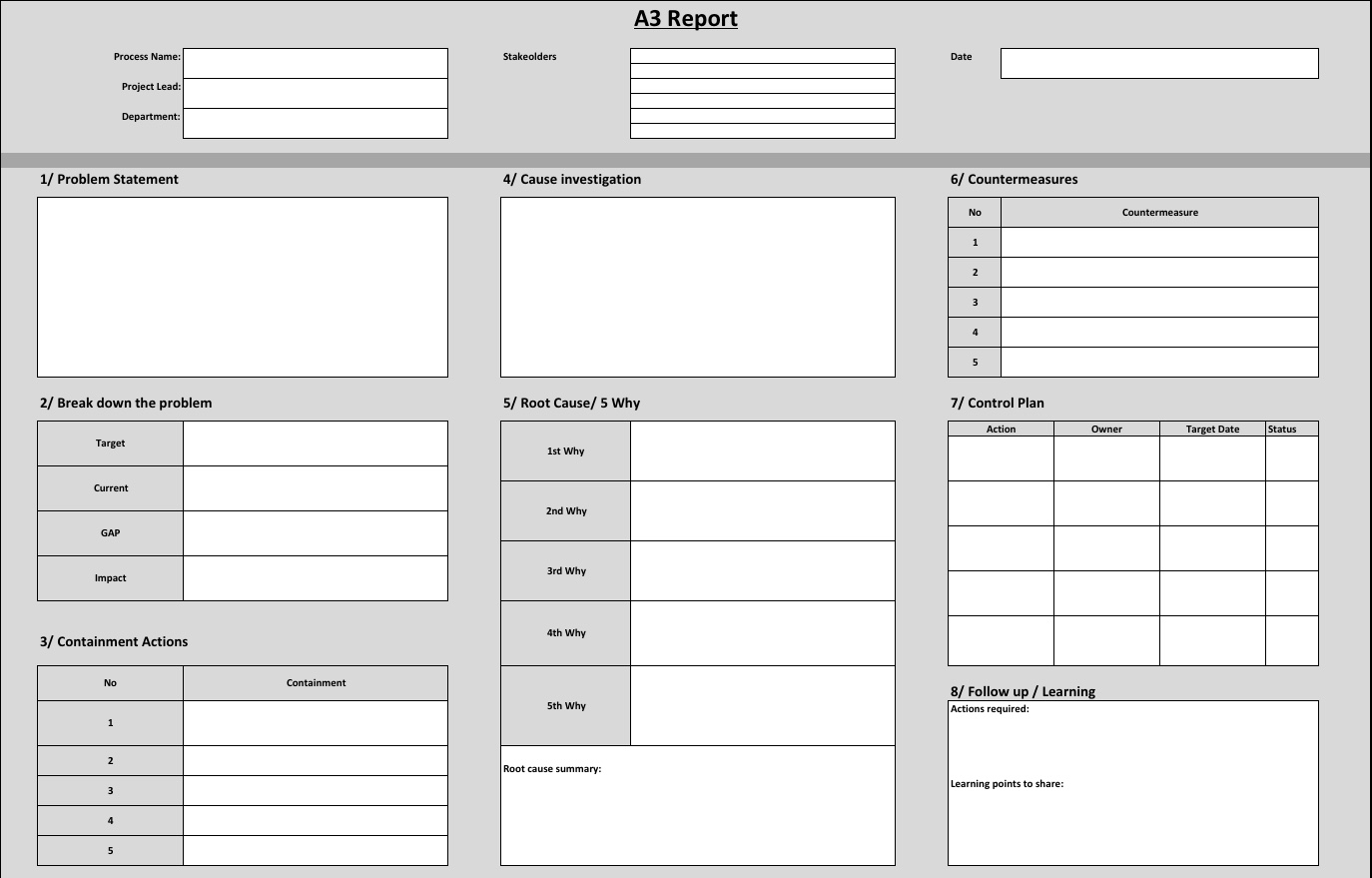 How To Create An A3 Report Example Template In Excel 