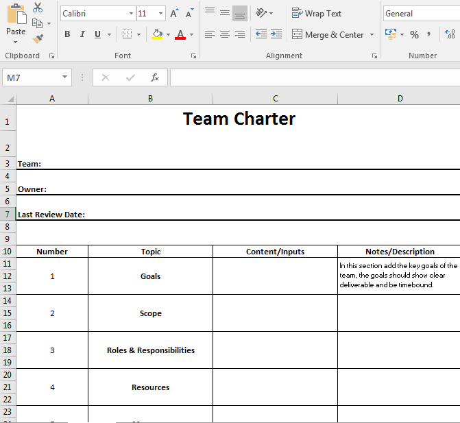 Team Charter Template Excel