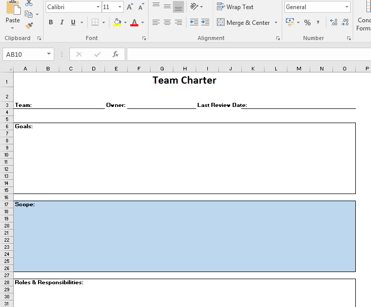 Team Charter Template Excel