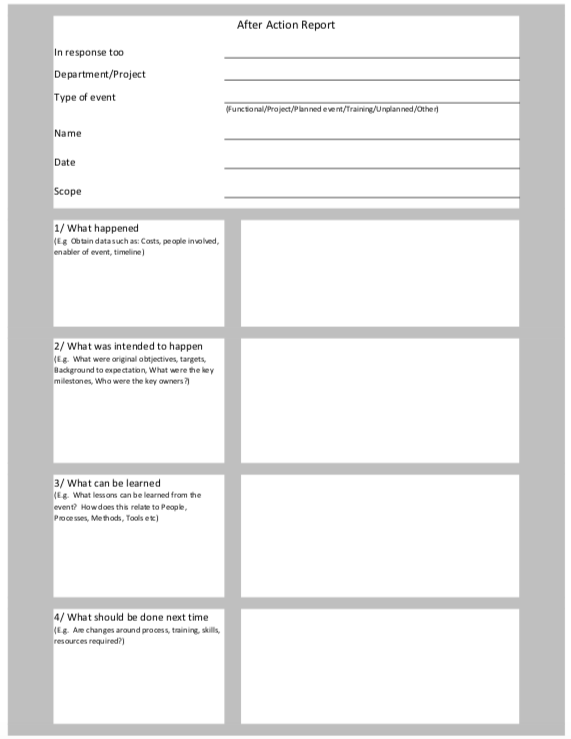 After Action Review Template