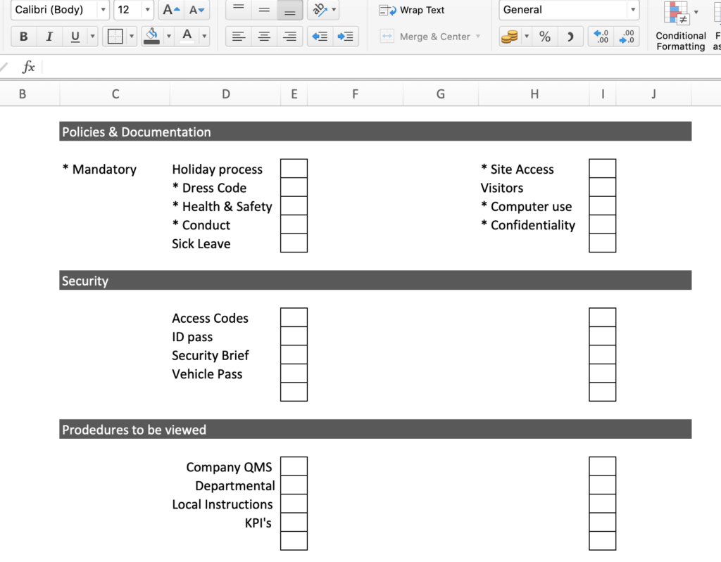 Onboarding Checklist Excel Template