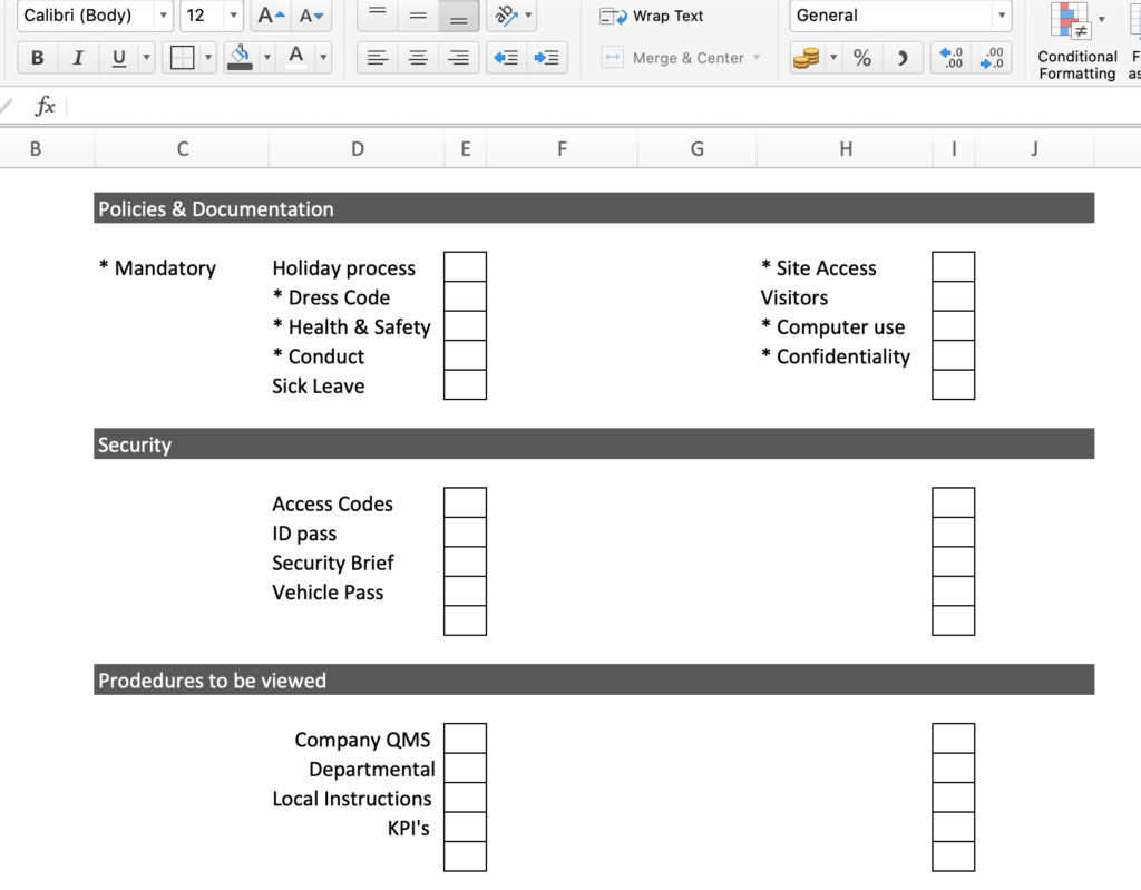 Onboarding Checklist Template Excel