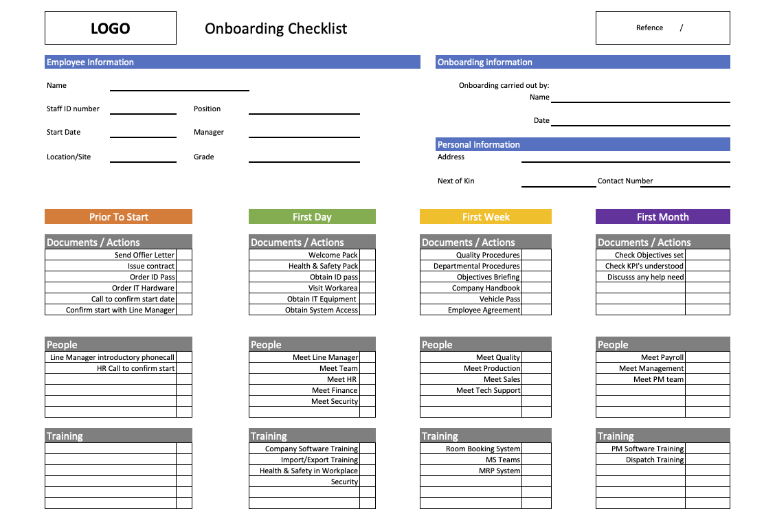 Onboarding checklist template in Excel